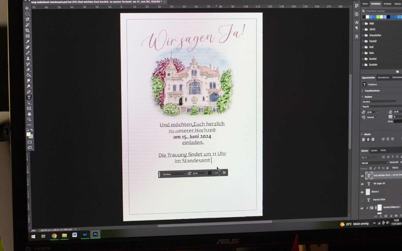 Ablauf Individuelle Hochzeitskarten Design Licht auf Papier